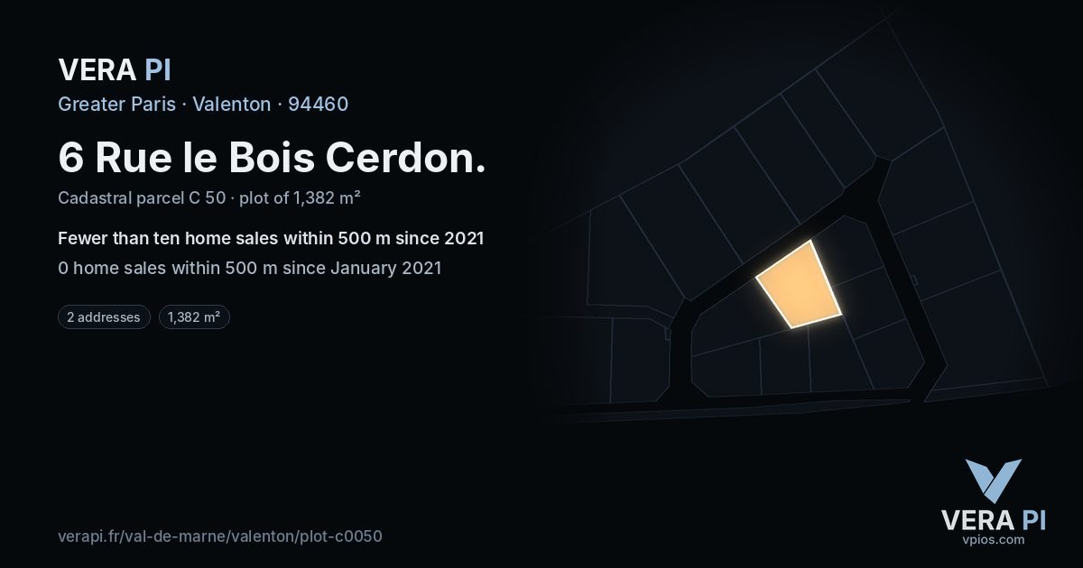 6 Rue le Bois Cerdon, Valenton at night – the plot lit, the parcels around coloured by the prices near them
