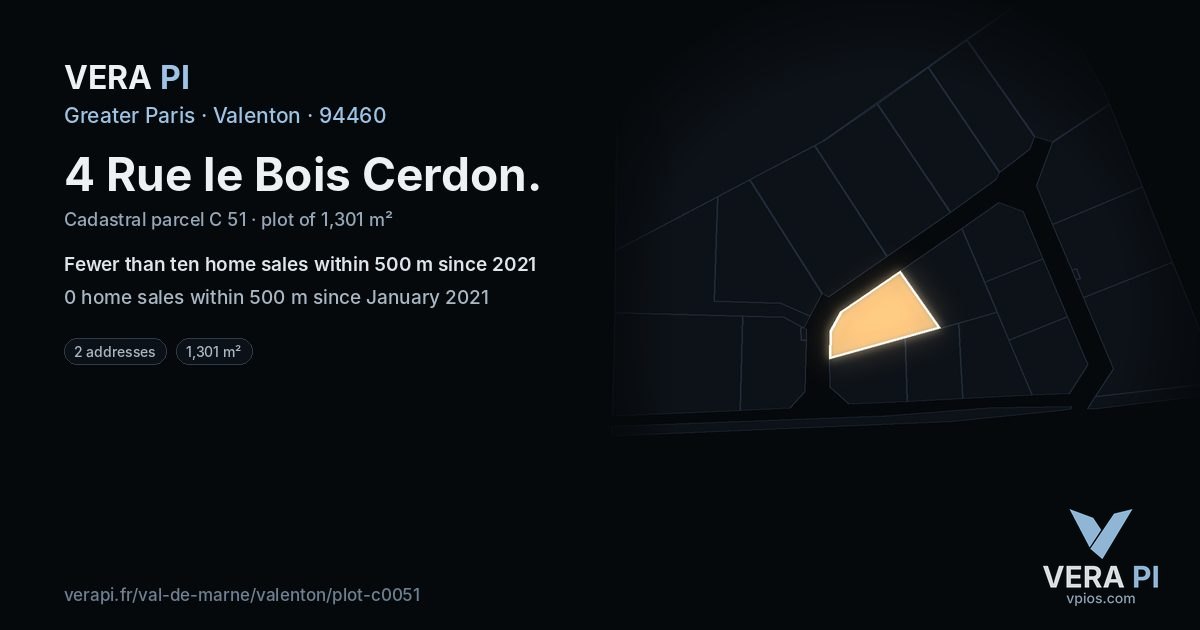 4 Rue le Bois Cerdon, Valenton at night – the plot lit, the parcels around coloured by the prices near them