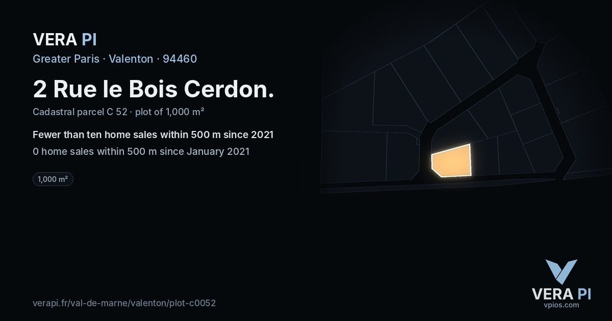 2 Rue le Bois Cerdon, Valenton at night – the plot lit, the parcels around coloured by the prices near them