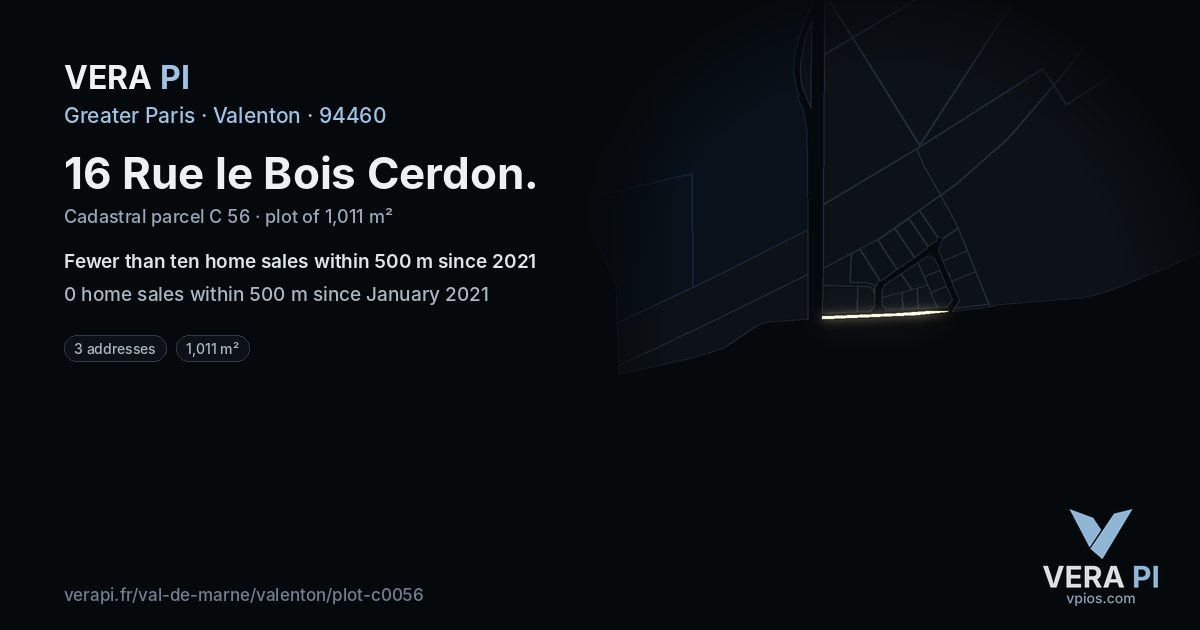 16 Rue le Bois Cerdon, Valenton at night – the plot lit, the parcels around coloured by the prices near them