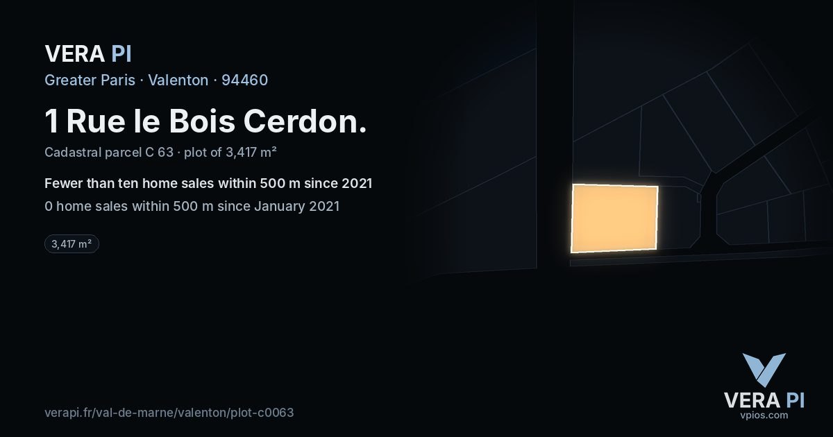 1 Rue le Bois Cerdon, Valenton at night – the plot lit, the parcels around coloured by the prices near them
