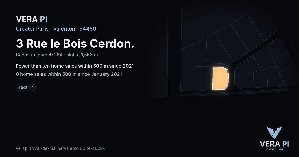 3 Rue le Bois Cerdon, Valenton at night – the plot lit, the parcels around coloured by the prices near them