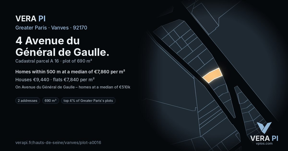 4 Avenue du Général de Gaulle, Vanves at night – the plot lit, the parcels around coloured by the prices near them