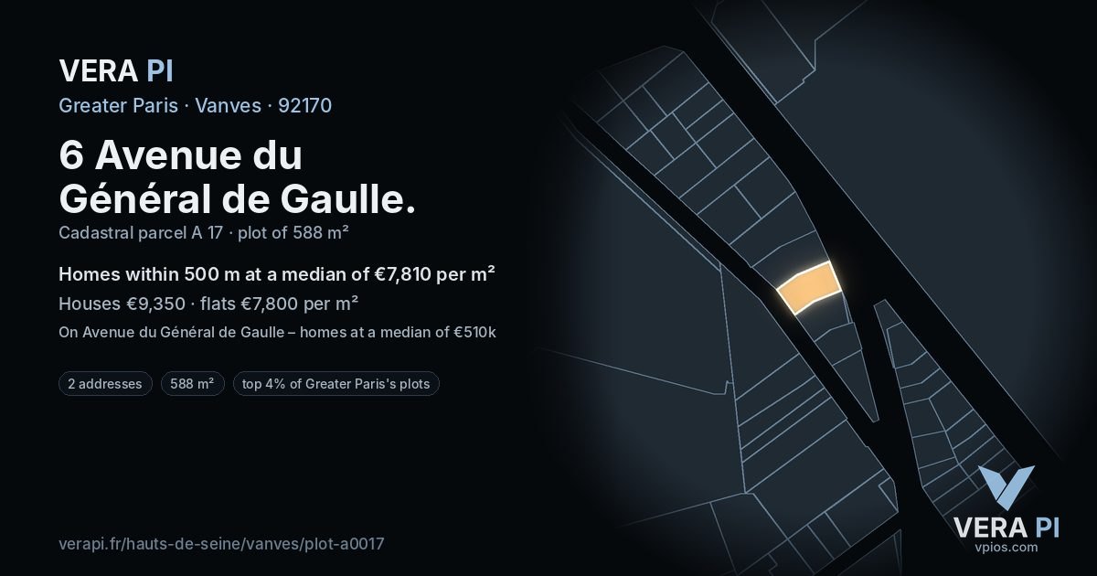 6 Avenue du Général de Gaulle, Vanves at night – the plot lit, the parcels around coloured by the prices near them