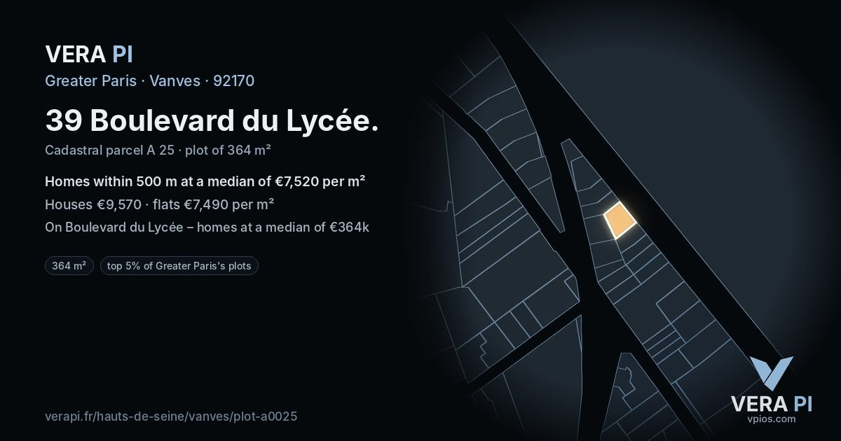 39 Boulevard du Lycée, Vanves at night – the plot lit, the parcels around coloured by the prices near them