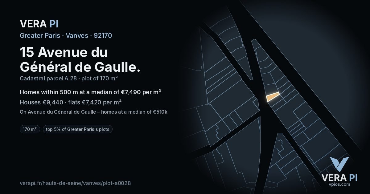 15 Avenue du Général de Gaulle, Vanves at night – the plot lit, the parcels around coloured by the prices near them