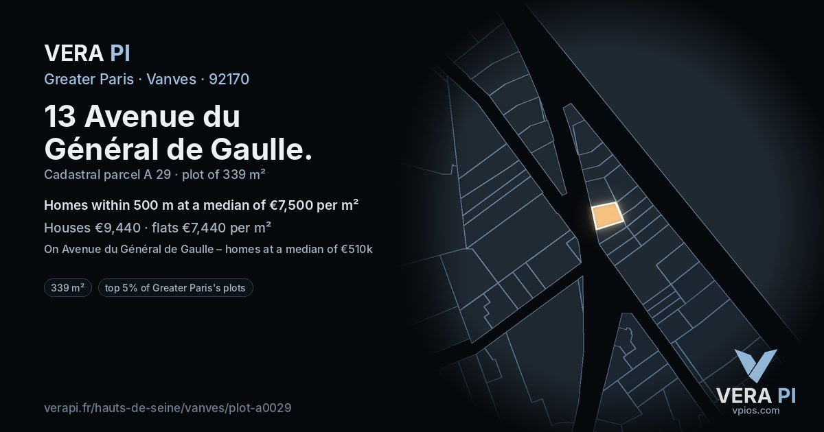 13 Avenue du Général de Gaulle, Vanves at night – the plot lit, the parcels around coloured by the prices near them
