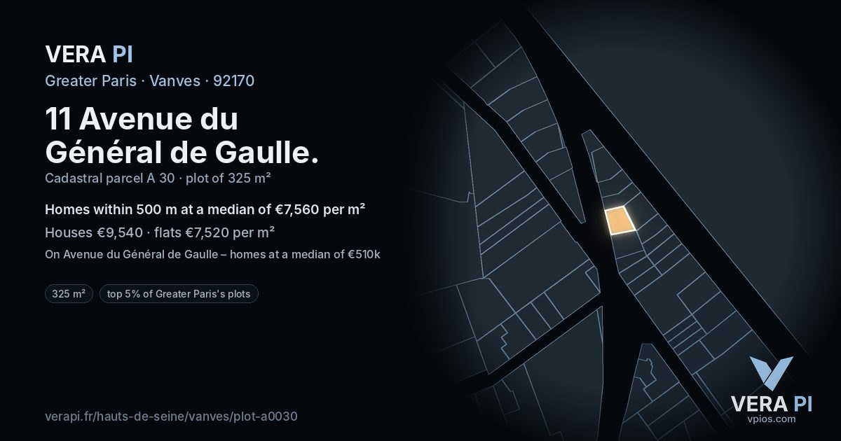 11 Avenue du Général de Gaulle, Vanves at night – the plot lit, the parcels around coloured by the prices near them