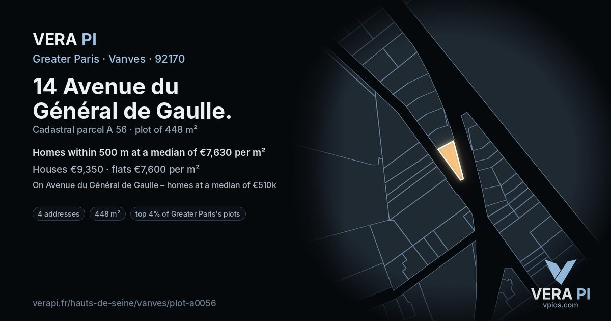 14 Avenue du Général de Gaulle, Vanves at night – the plot lit, the parcels around coloured by the prices near them