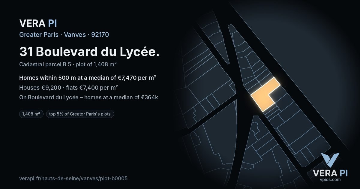31 Boulevard du Lycée, Vanves at night – the plot lit, the parcels around coloured by the prices near them