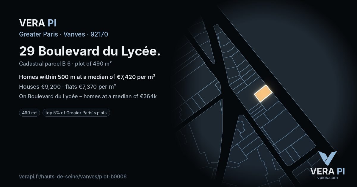 29 Boulevard du Lycée, Vanves at night – the plot lit, the parcels around coloured by the prices near them