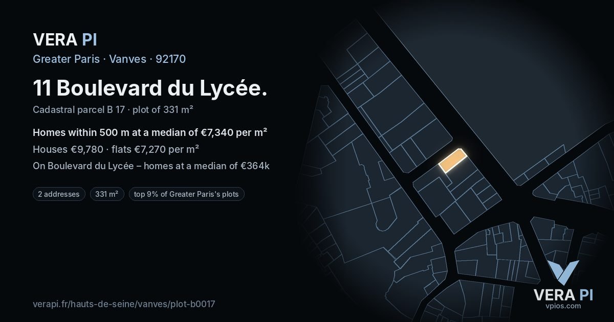11 Boulevard du Lycée, Vanves at night – the plot lit, the parcels around coloured by the prices near them