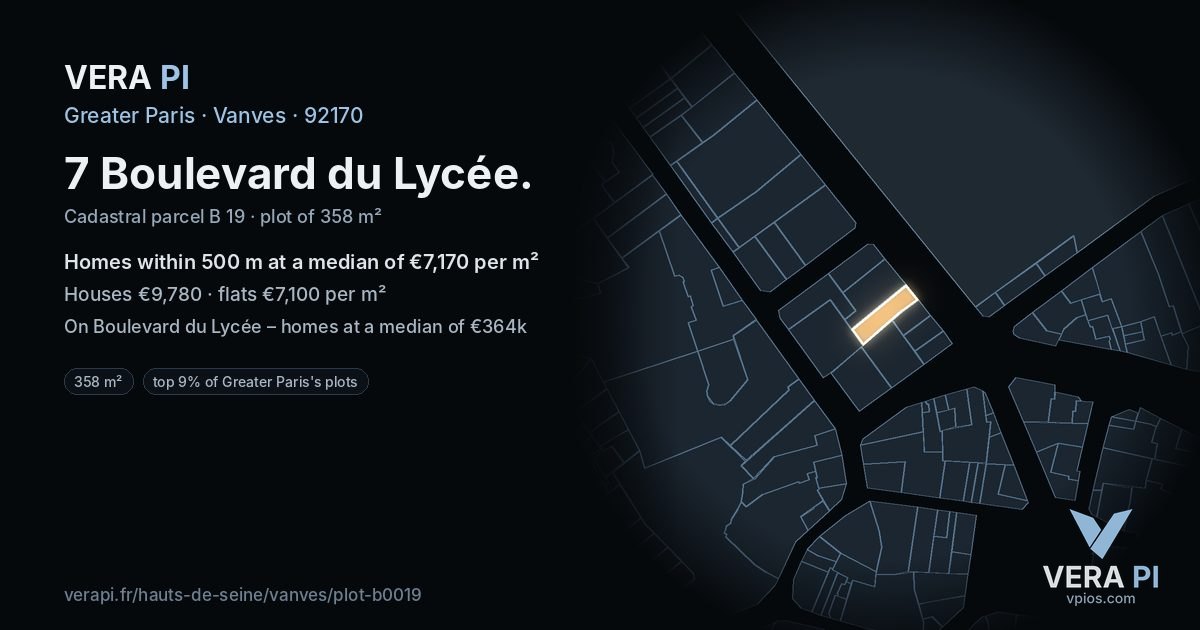 7 Boulevard du Lycée, Vanves at night – the plot lit, the parcels around coloured by the prices near them