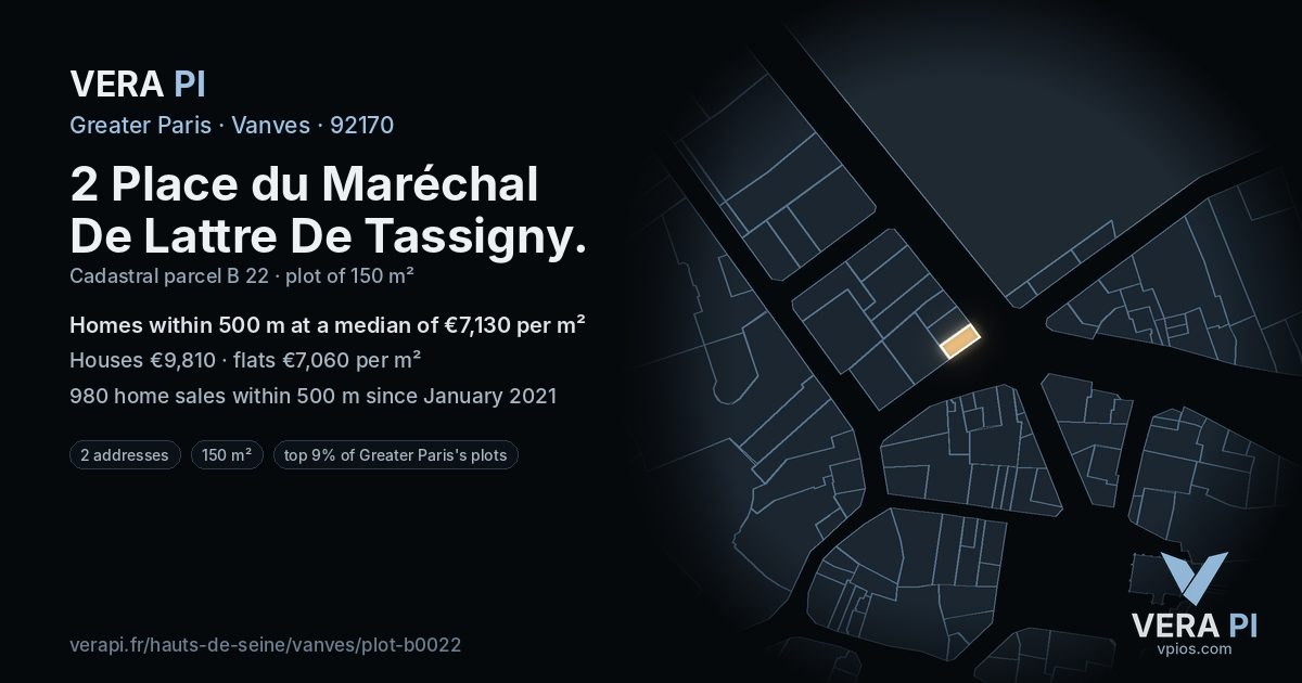 2 Place du Maréchal De Lattre De Tassigny, Vanves at night – the plot lit, the parcels around coloured by the prices near them