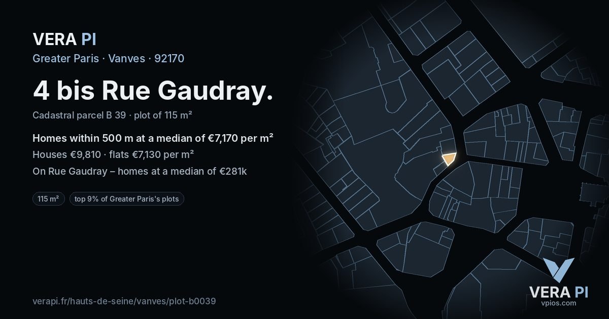 4 bis Rue Gaudray, Vanves at night – the plot lit, the parcels around coloured by the prices near them