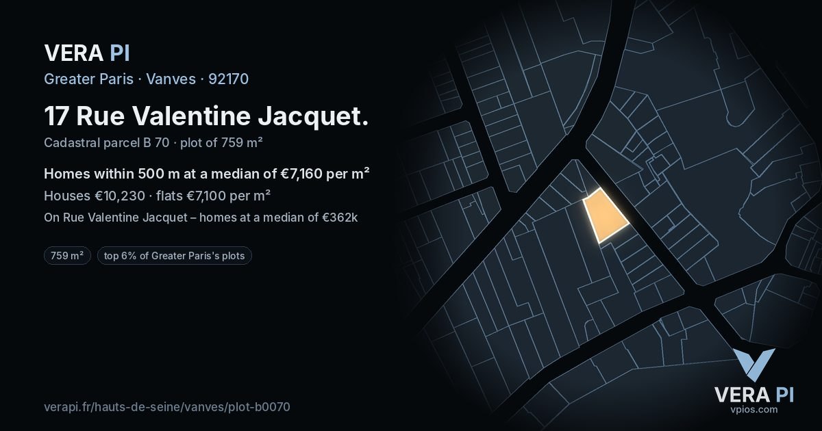 17 Rue Valentine Jacquet, Vanves at night – the plot lit, the parcels around coloured by the prices near them