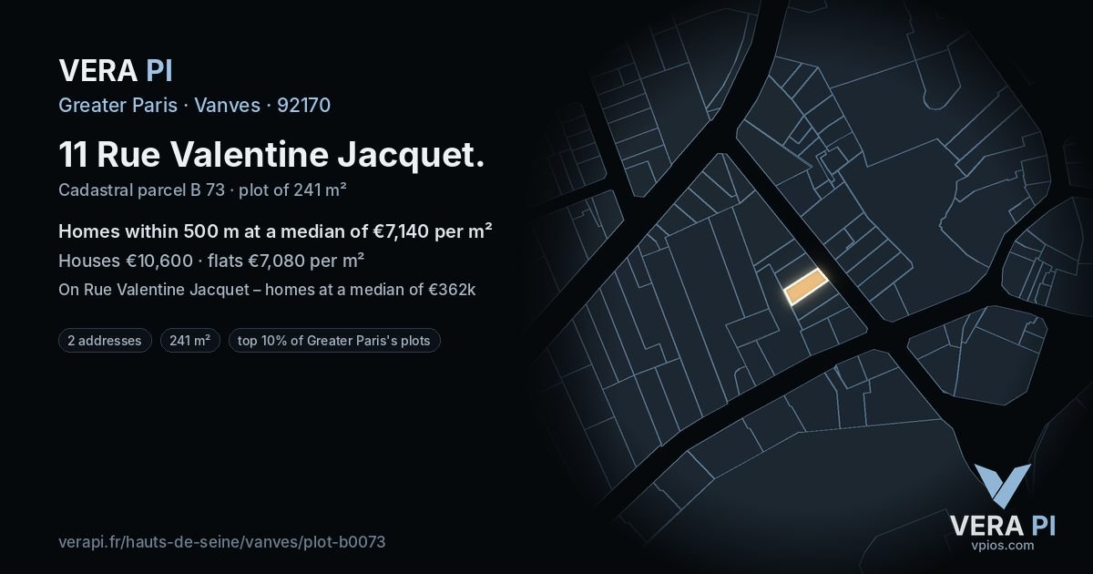 11 Rue Valentine Jacquet, Vanves at night – the plot lit, the parcels around coloured by the prices near them