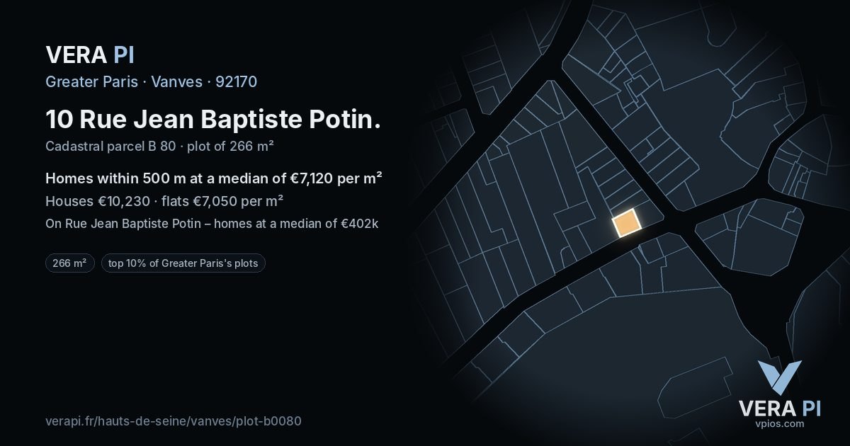 10 Rue Jean Baptiste Potin, Vanves at night – the plot lit, the parcels around coloured by the prices near them
