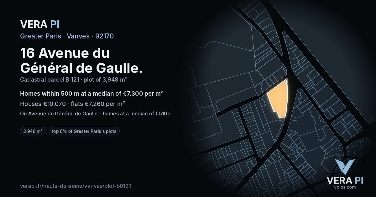 16 Avenue du Général de Gaulle, Vanves at night – the plot lit, the parcels around coloured by the prices near them