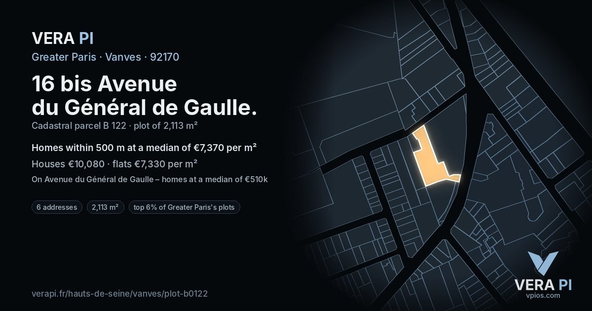 16 bis Avenue du Général de Gaulle, Vanves at night – the plot lit, the parcels around coloured by the prices near them