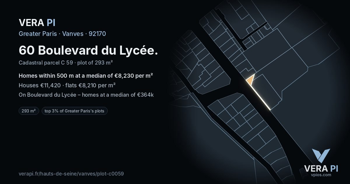 60 Boulevard du Lycée, Vanves at night – the plot lit, the parcels around coloured by the prices near them
