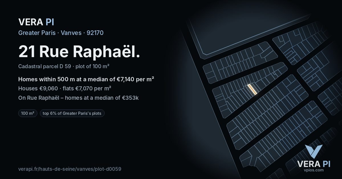 21 Rue Raphaël, Vanves at night – the plot lit, the parcels around coloured by the prices near them