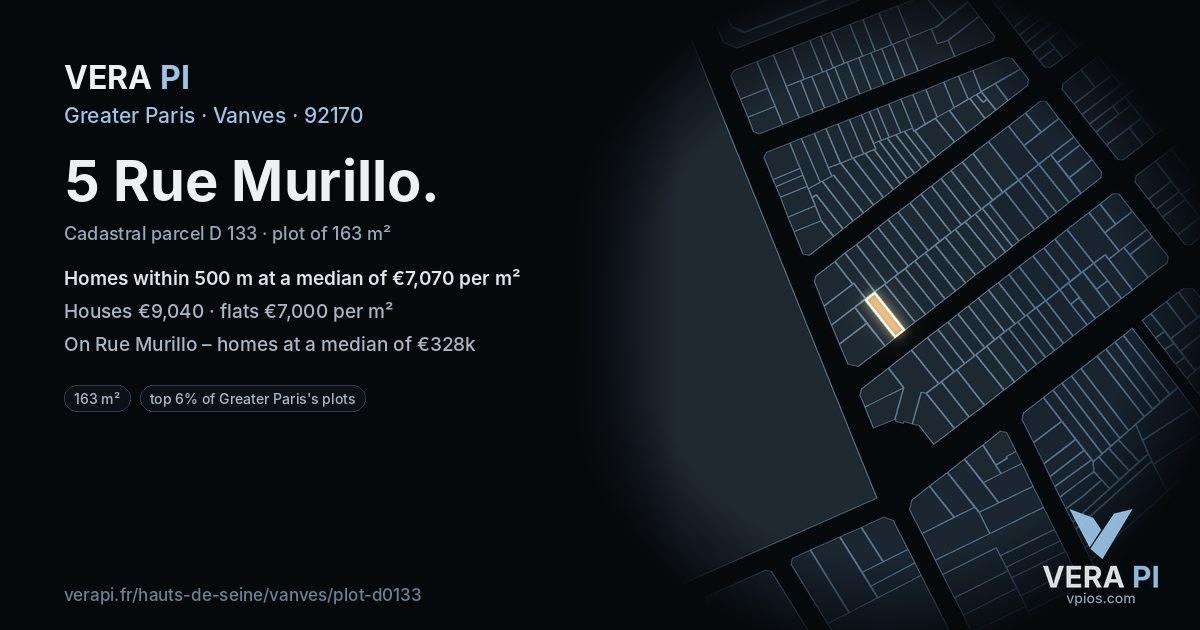5 Rue Murillo, Vanves at night – the plot lit, the parcels around coloured by the prices near them