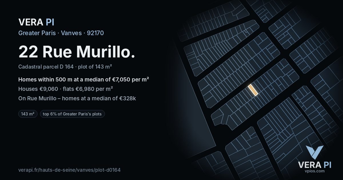 22 Rue Murillo, Vanves at night – the plot lit, the parcels around coloured by the prices near them