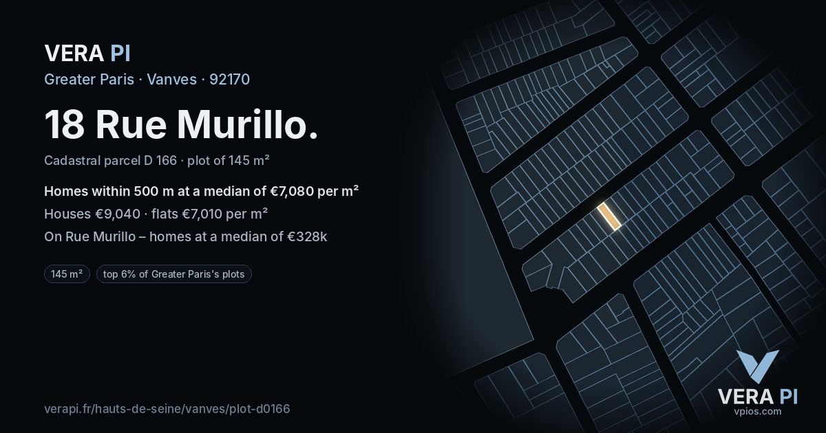 18 Rue Murillo, Vanves at night – the plot lit, the parcels around coloured by the prices near them