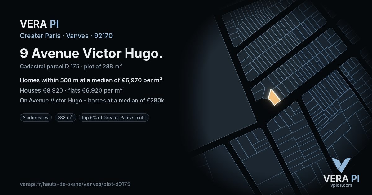 9 Avenue Victor Hugo, Vanves at night – the plot lit, the parcels around coloured by the prices near them