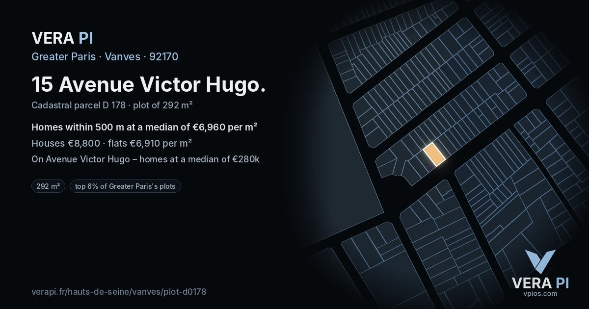 15 Avenue Victor Hugo, Vanves at night – the plot lit, the parcels around coloured by the prices near them
