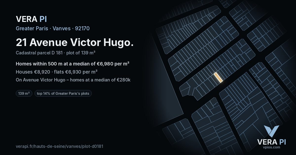 21 Avenue Victor Hugo, Vanves at night – the plot lit, the parcels around coloured by the prices near them