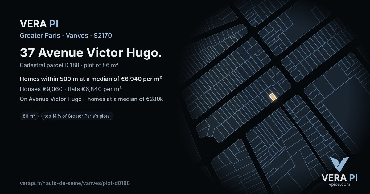 37 Avenue Victor Hugo, Vanves at night – the plot lit, the parcels around coloured by the prices near them