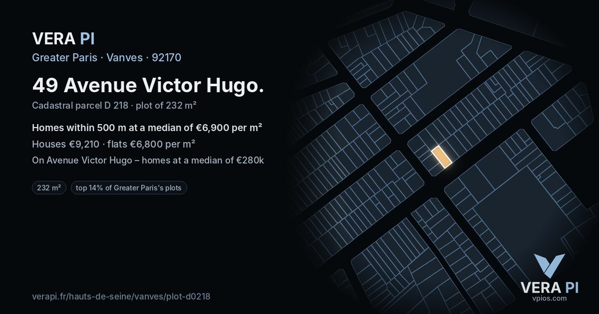 49 Avenue Victor Hugo, Vanves at night – the plot lit, the parcels around coloured by the prices near them