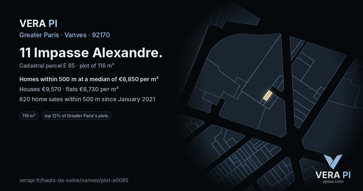 11 Impasse Alexandre, Vanves at night – the plot lit, the parcels around coloured by the prices near them