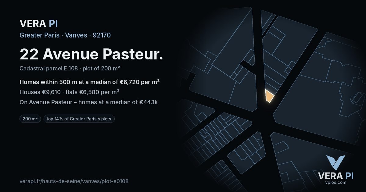 22 Avenue Pasteur, Vanves at night – the plot lit, the parcels around coloured by the prices near them