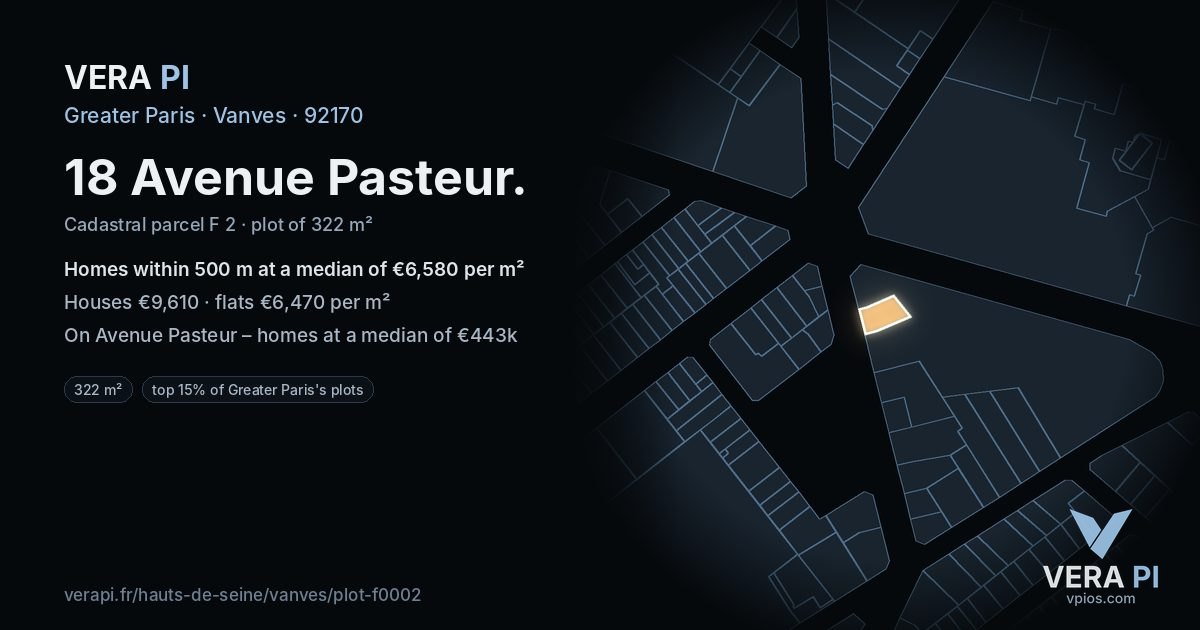 18 Avenue Pasteur, Vanves at night – the plot lit, the parcels around coloured by the prices near them