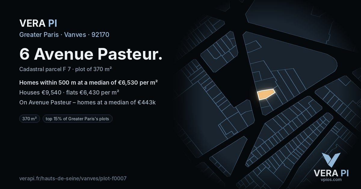 6 Avenue Pasteur, Vanves at night – the plot lit, the parcels around coloured by the prices near them