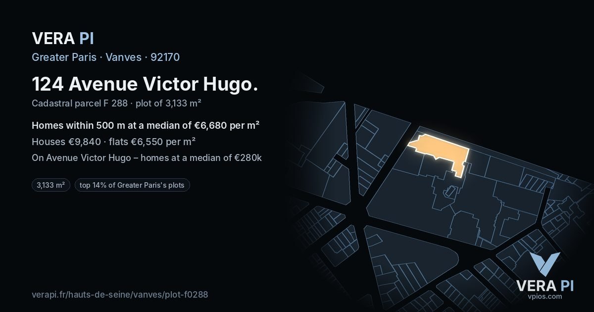 124 Avenue Victor Hugo, Vanves at night – the plot lit, the parcels around coloured by the prices near them