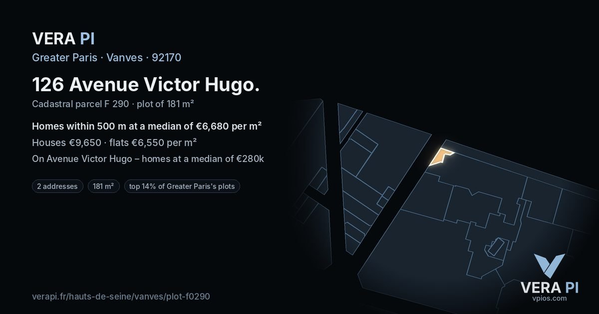 126 Avenue Victor Hugo, Vanves at night – the plot lit, the parcels around coloured by the prices near them