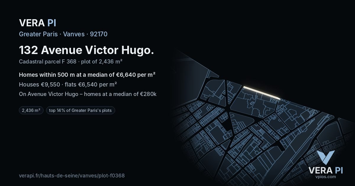132 Avenue Victor Hugo, Vanves at night – the plot lit, the parcels around coloured by the prices near them