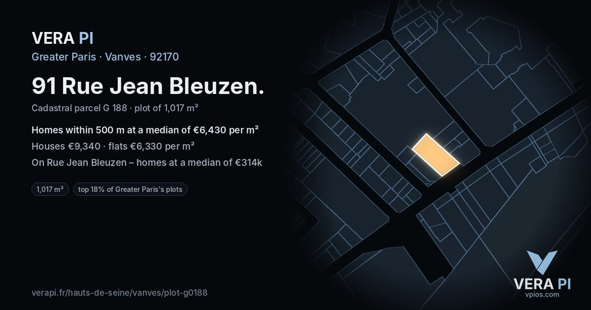 91 Rue Jean Bleuzen, Vanves at night – the plot lit, the parcels around coloured by the prices near them
