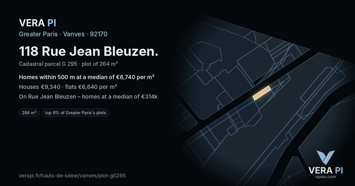 118 Rue Jean Bleuzen, Vanves at night – the plot lit, the parcels around coloured by the prices near them