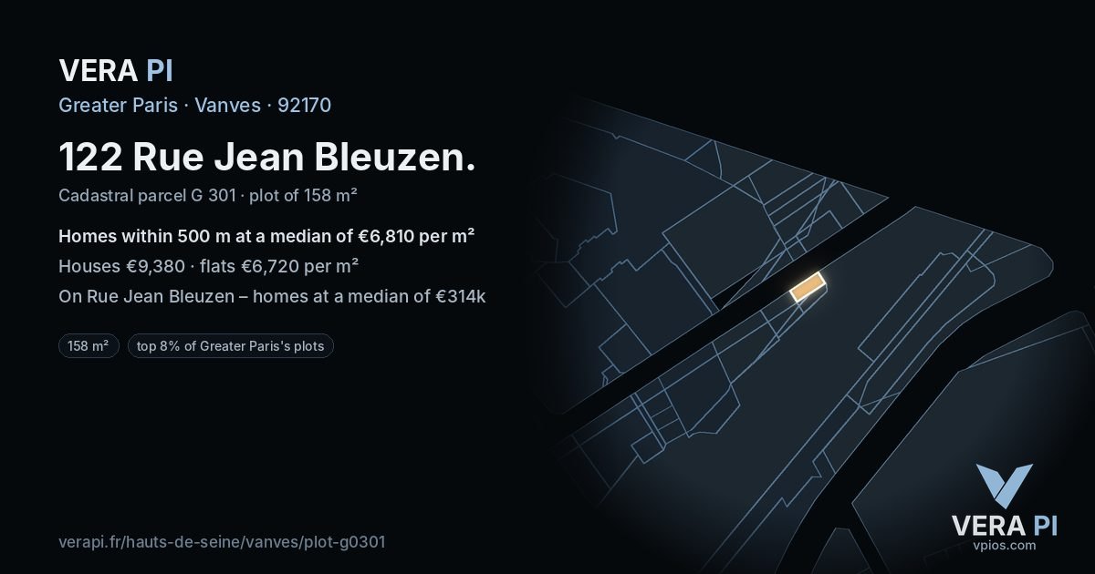 122 Rue Jean Bleuzen, Vanves at night – the plot lit, the parcels around coloured by the prices near them