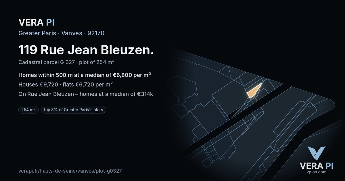 119 Rue Jean Bleuzen, Vanves at night – the plot lit, the parcels around coloured by the prices near them