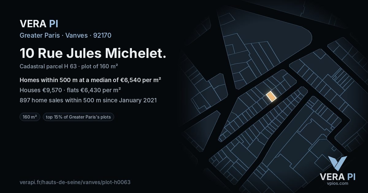 10 Rue Jules Michelet, Vanves at night – the plot lit, the parcels around coloured by the prices near them