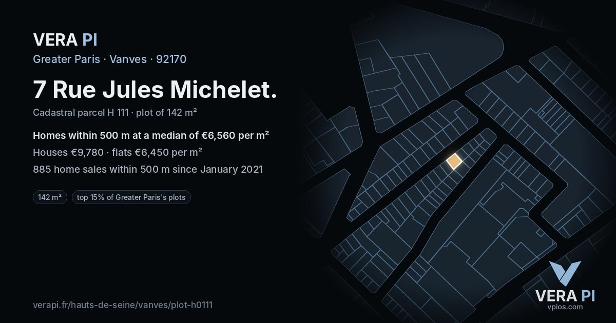 7 Rue Jules Michelet, Vanves at night – the plot lit, the parcels around coloured by the prices near them