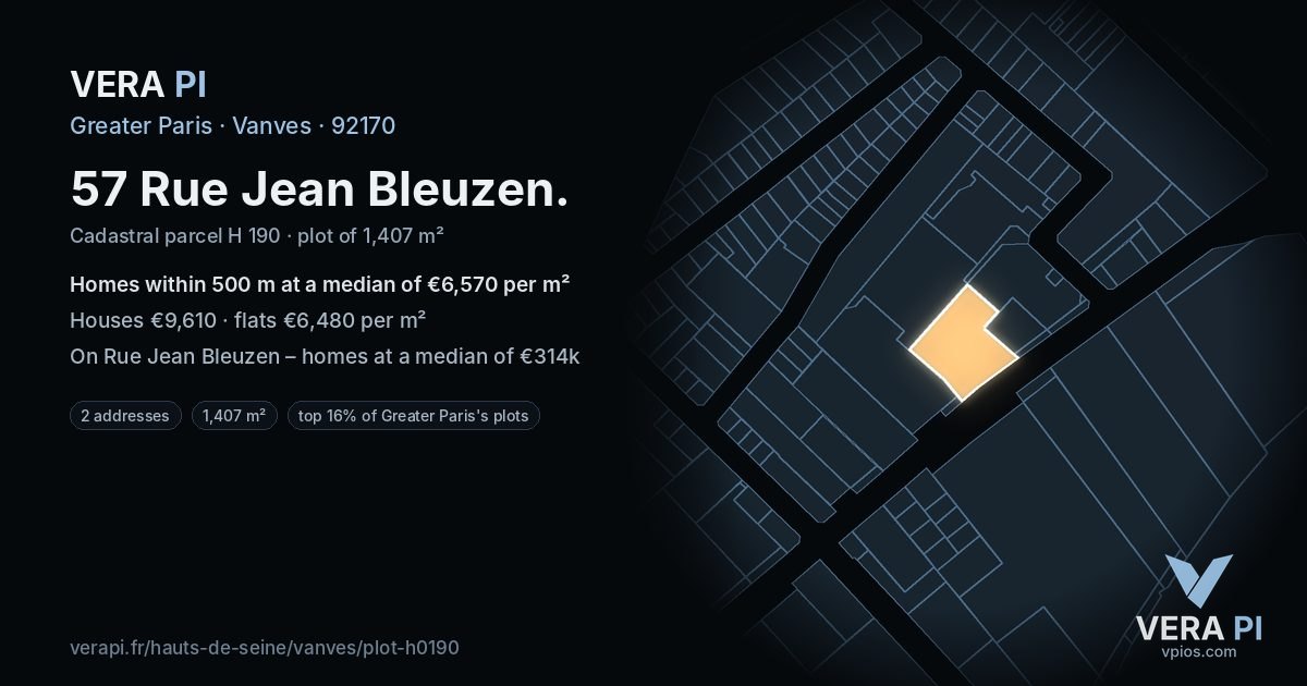 57 Rue Jean Bleuzen, Vanves at night – the plot lit, the parcels around coloured by the prices near them