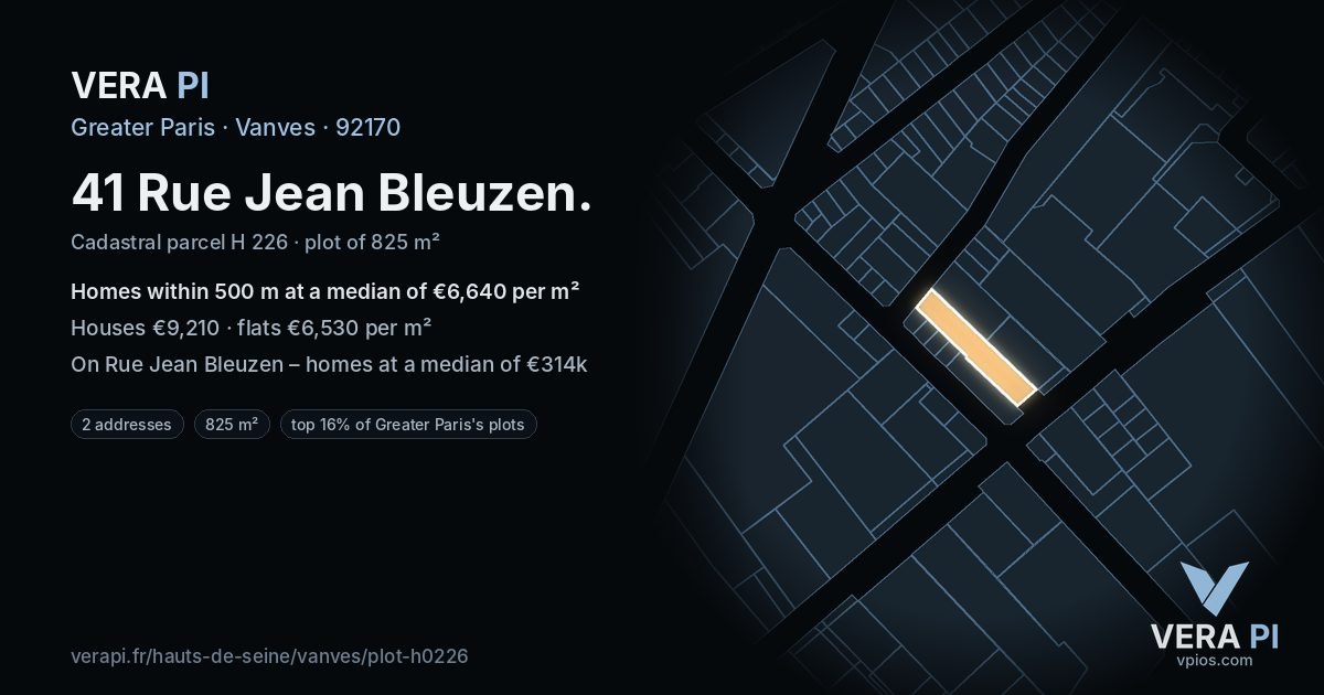 41 Rue Jean Bleuzen, Vanves at night – the plot lit, the parcels around coloured by the prices near them