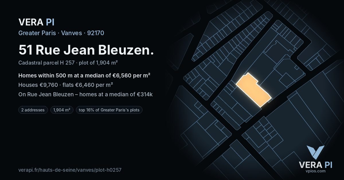 51 Rue Jean Bleuzen, Vanves at night – the plot lit, the parcels around coloured by the prices near them